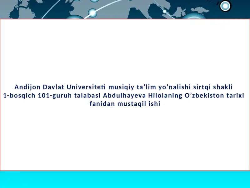 Andijon Davlat Universiteti musiqa ta’lim yo’nalishi sirtqi shakli 1-bosqich 101-guruh talabasi Abdulhayeva Hilola