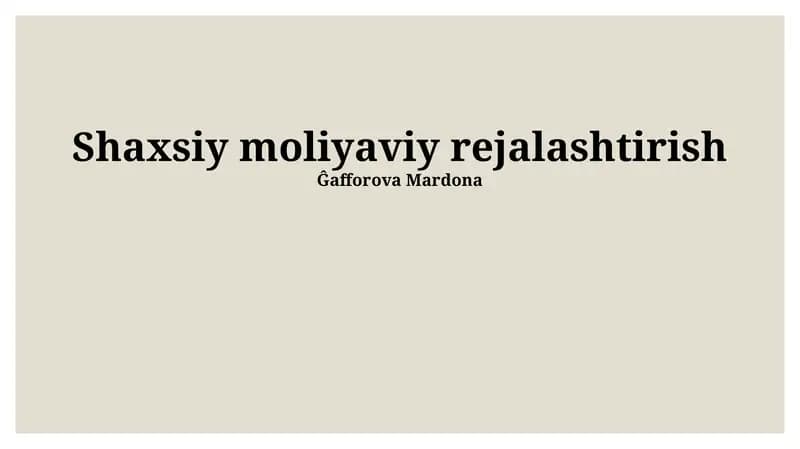 Shaxsiy moliyaviy rejalashtirish