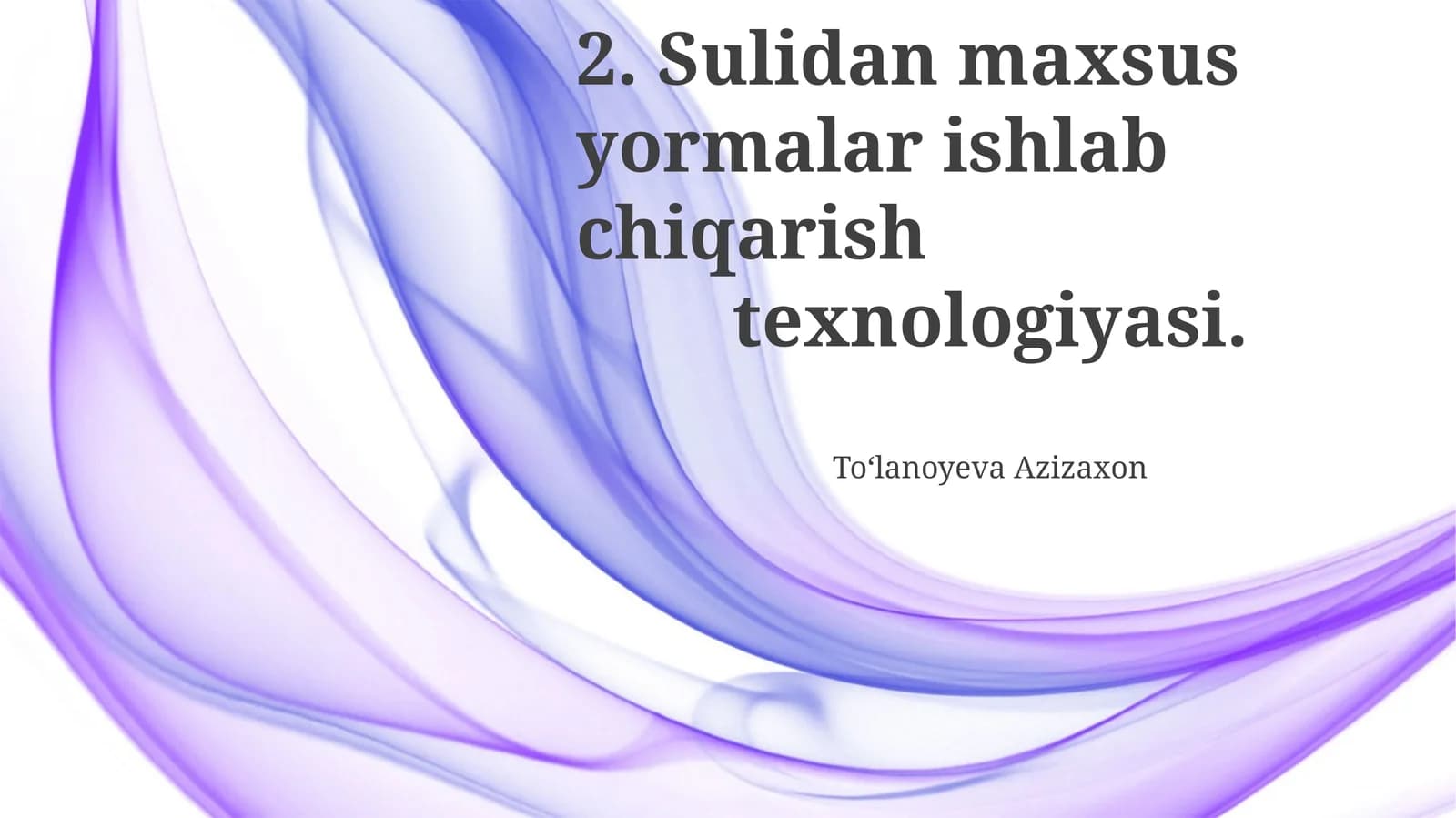 Maxsus maqsadli Sulidan yemi ishlab chiqarish texnologiyalari