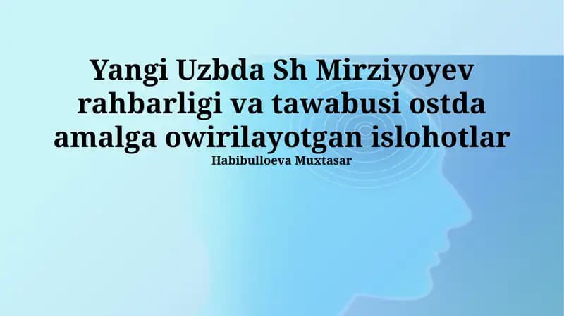 Yangi O'zbekistonda Prezident Mirziyoyev Rahbarligida Amalga Oshirilayotgan Islohotlar