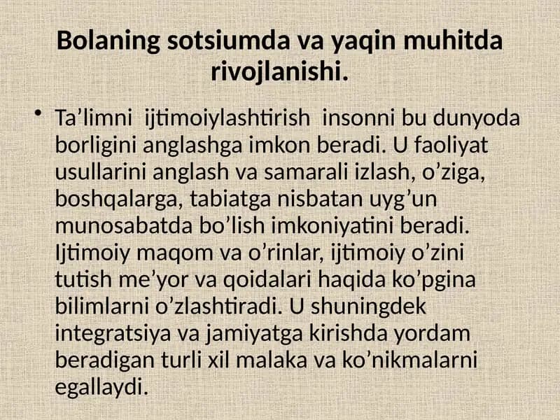 Bolaning sotsium davayasi