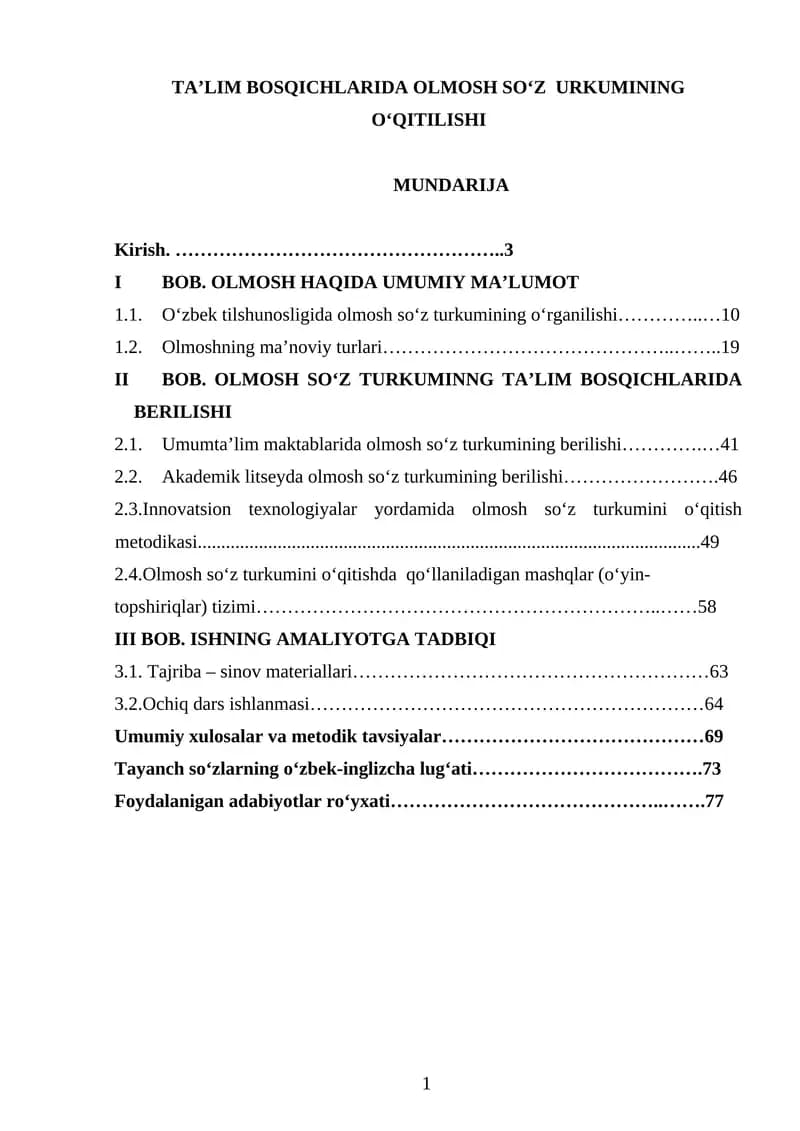 TA’LIM BOSQICHLARIDA OLMOSH SO‘Z  URKUMINING O‘QITILISHI
