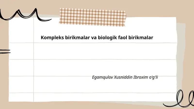 Kompleks birikmalar va biologik faol birikmalar