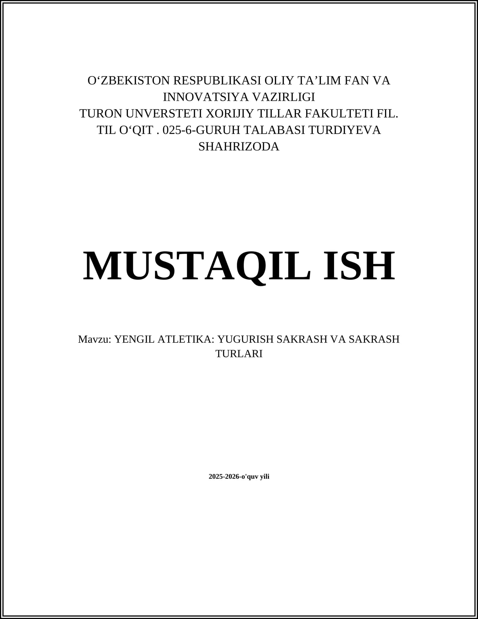 YENGIL ATLETIKA: YUGURISH SAKRASH VA SAKRASH TURLARI