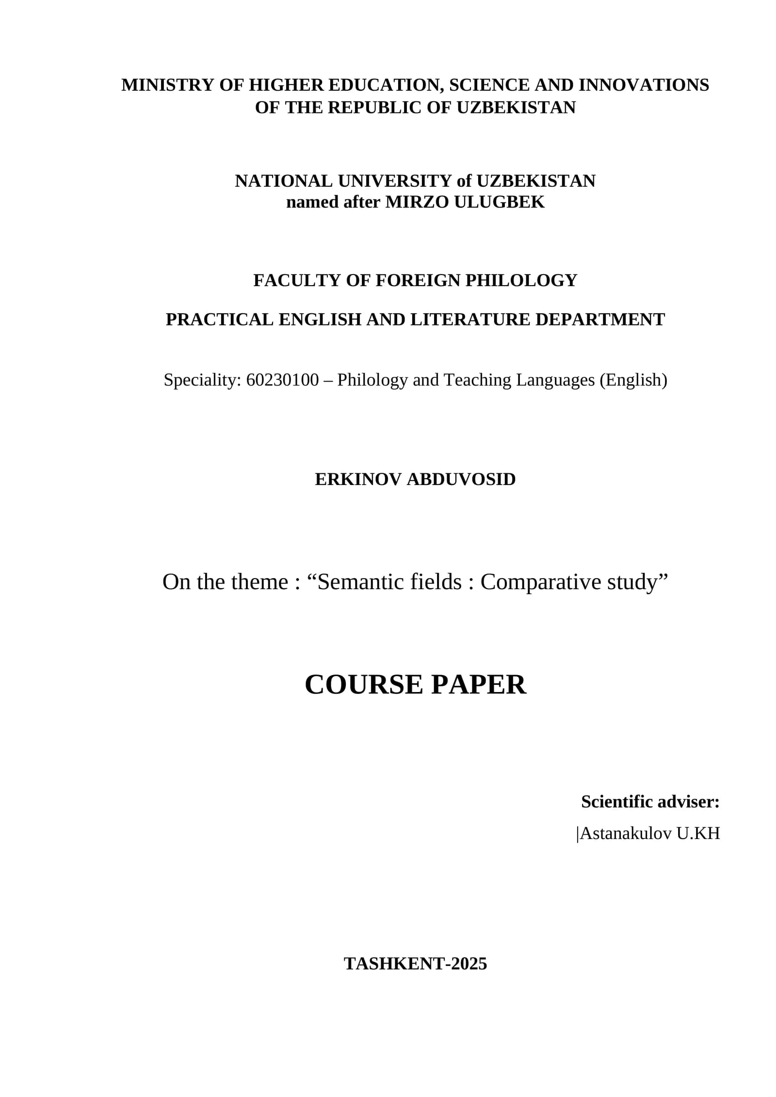 On the theme  “Semantic fields  Comparative study”