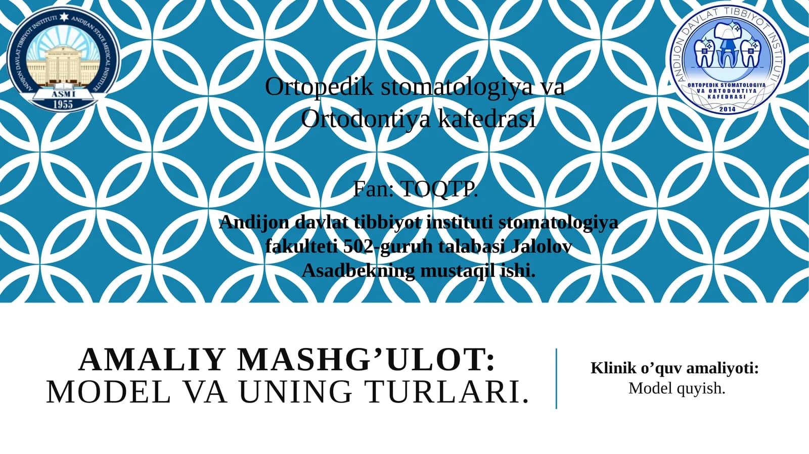 Amaliy mashg’ulot: Model va uning turlari.