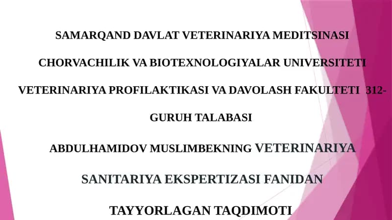 VETERINARIYA EKSPERTIZASI MAVZUSI