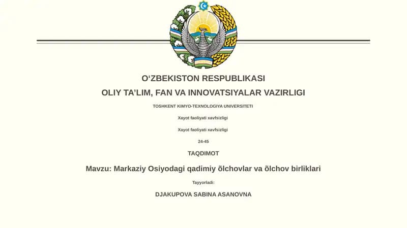 Qadimgi Markaziy Osiyodagi qadimiy õlchovlar va õlchov birliklari