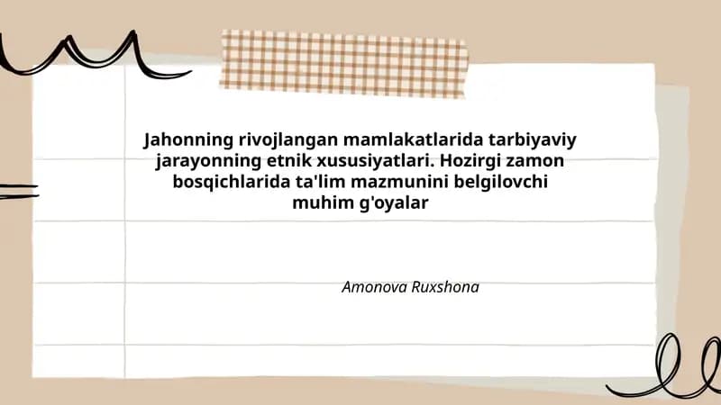 Jahonning rivojlangan mamlakatlarida tarbiyaviy jarayonning etnik xususiyatlari