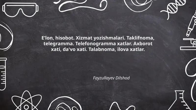 Eʼlon, hisobot. Xizmat yozishmalari