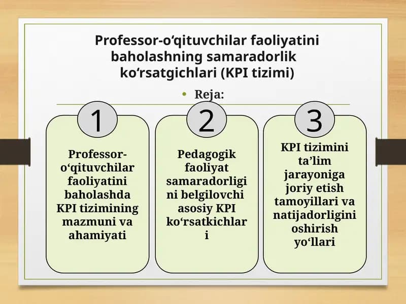 Professor-o‘qituvchilarfaoliyatini baholashning samaradorlikko‘rsatgichlari (KPI tizimi)