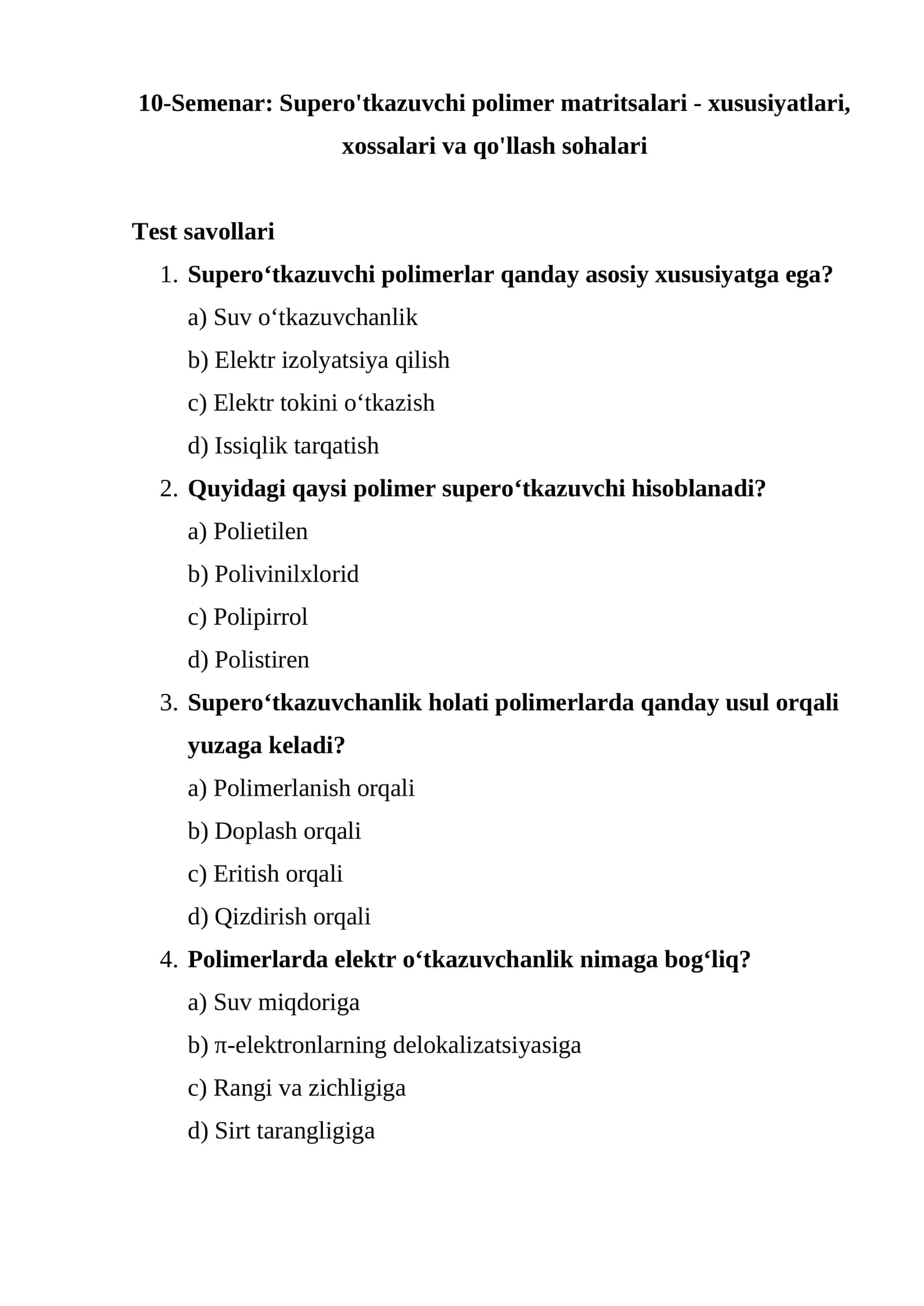 10-Semenar: Supero'tkazuvchi polimer matritsalari