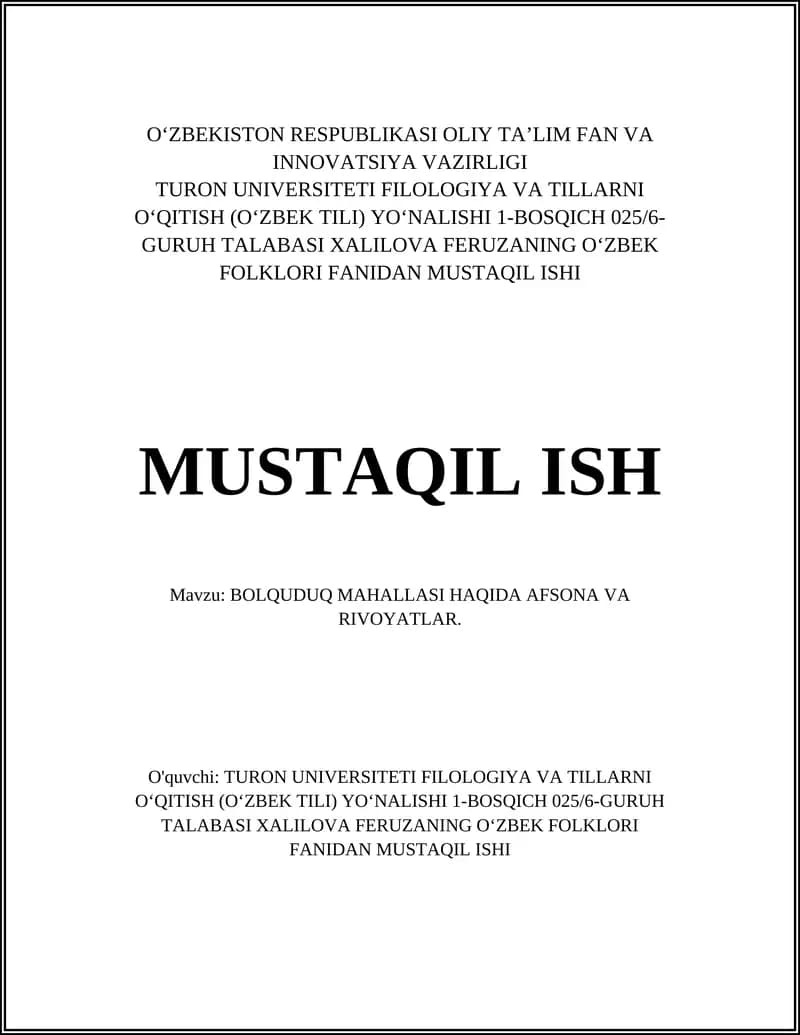 Bolquduq mahallasi haqida afsona va rivoatlar