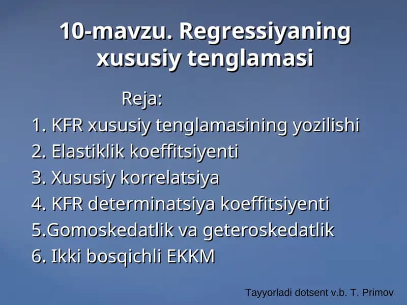 REGRESSIYANING XUSUSIY TENGLAMALARI