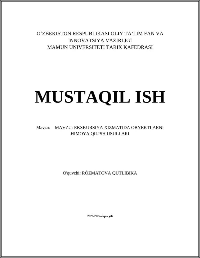 Ekskursiya Xizmatida Obyektlarni Himoya Qilish Usullari