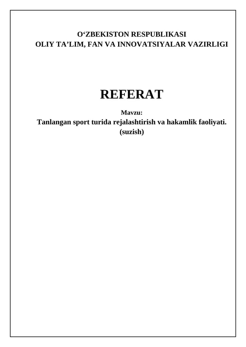 Tanlangan sport turida rejalashtirish va hakamlik faoliyati
