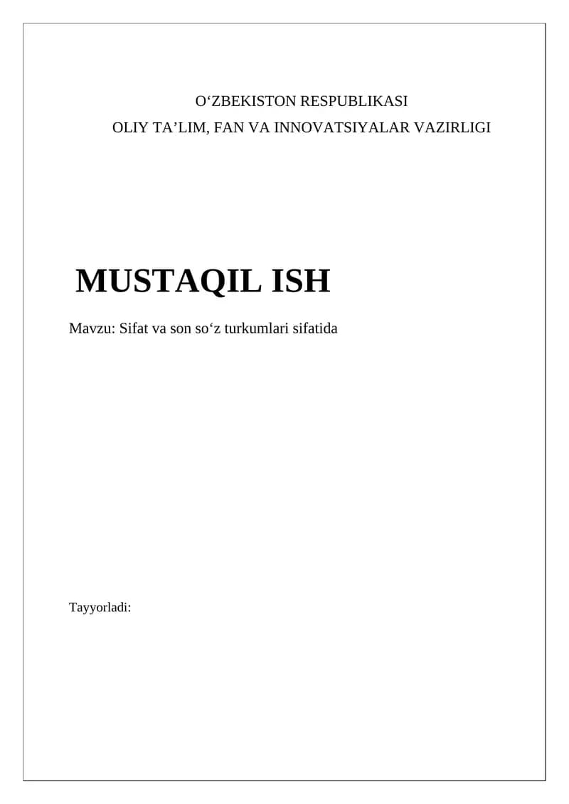 Sifat va son soʻz turkumlari sifatida