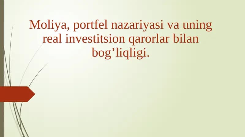 Moliya, Portfelnazariyasi va uning real investitsion qarorlar bilan bog’liq
