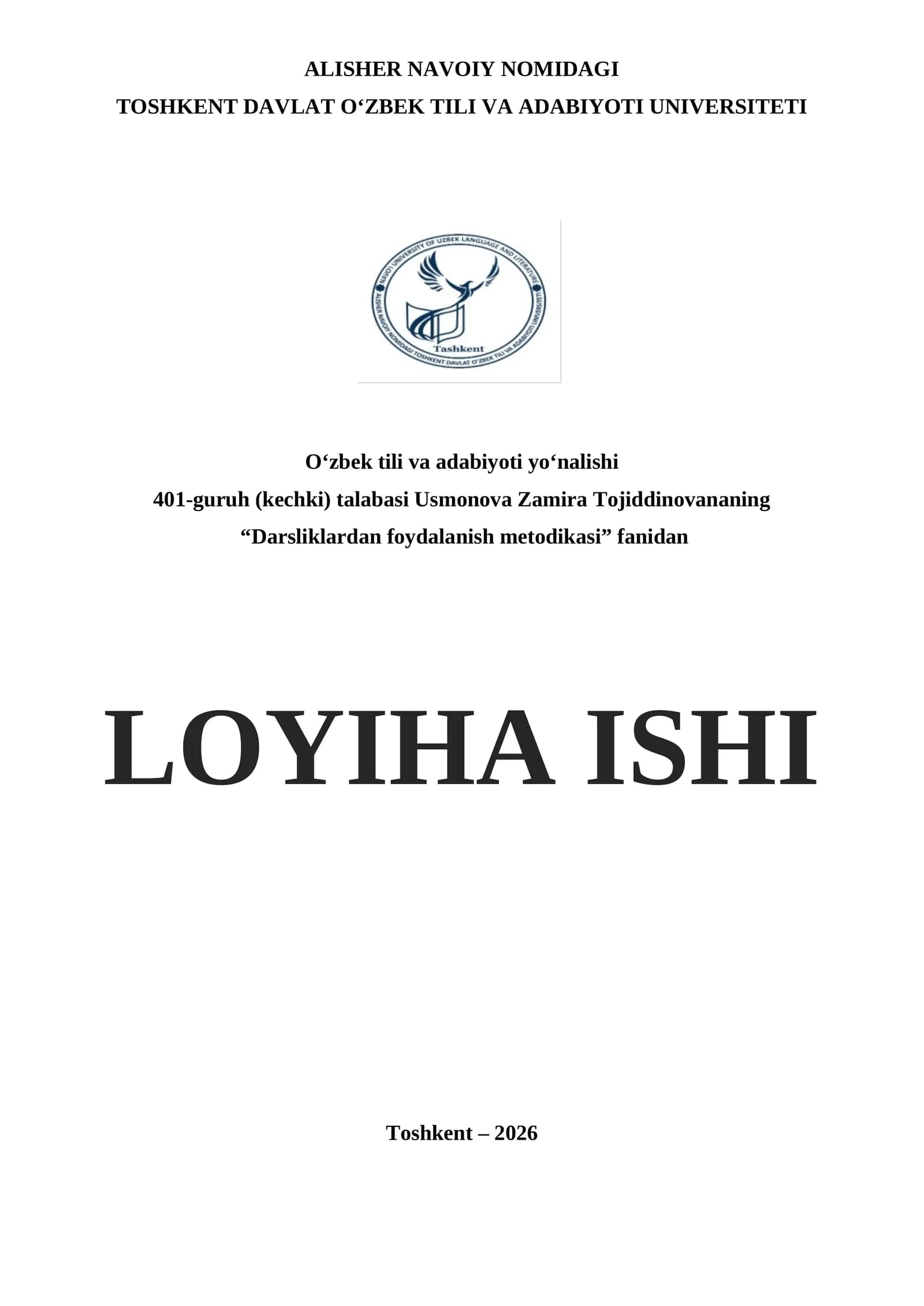 6-SINF O‘QUVCHILARI UCHUN BIR SOATLIK DARS MASHG‘ULOTI UCHUN LOYIHA ISHI