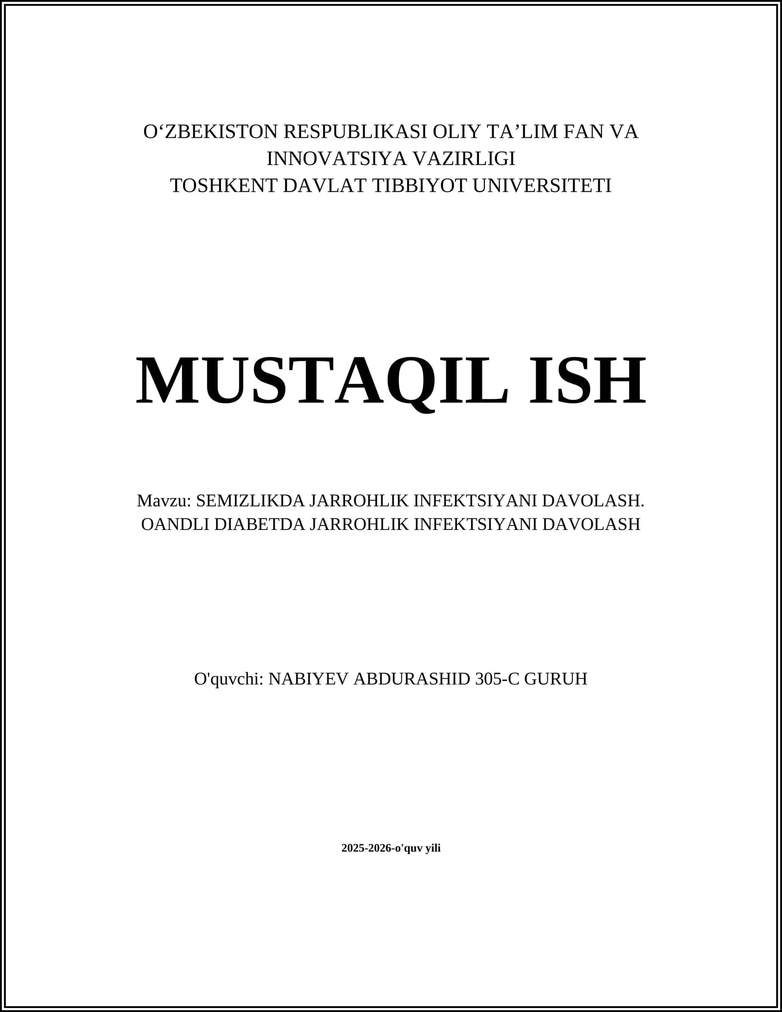 SEMIZLIKDA JARROHLIK INFEKTSIYANI DAVOLASH