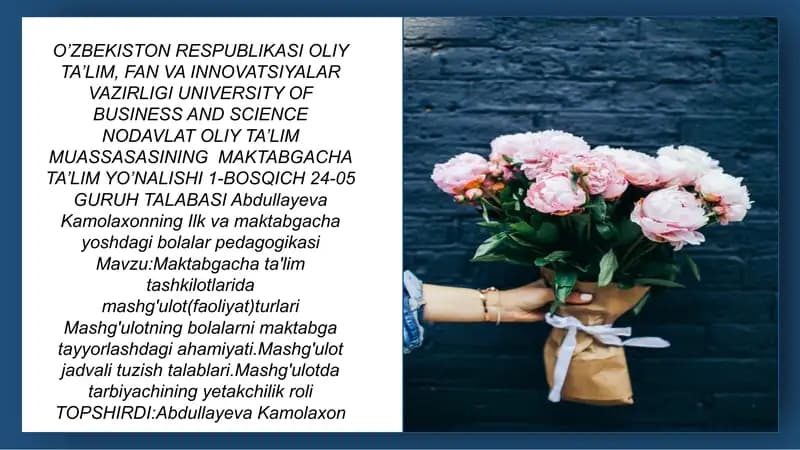 Maktabgacha ta'lim tashkilotlarida mashg'ulot(faoliyat)turlari