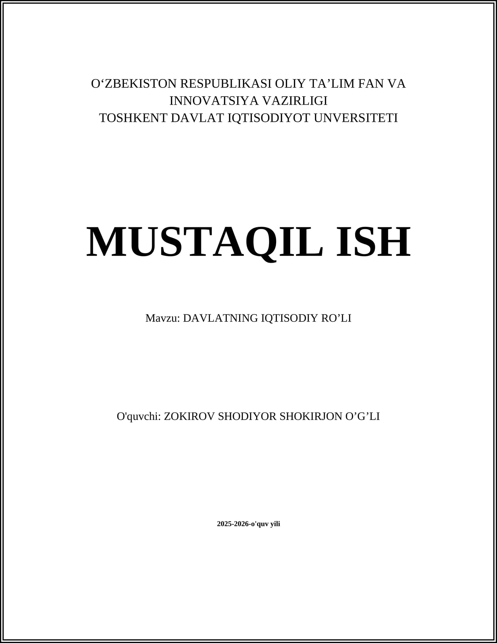 DAVLATNING IQTISODIY RO’LI