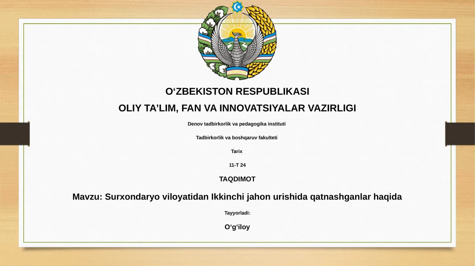 Surxondaryo viloyatidan Ikkinchi jahon urishida qatnashganlar haqida