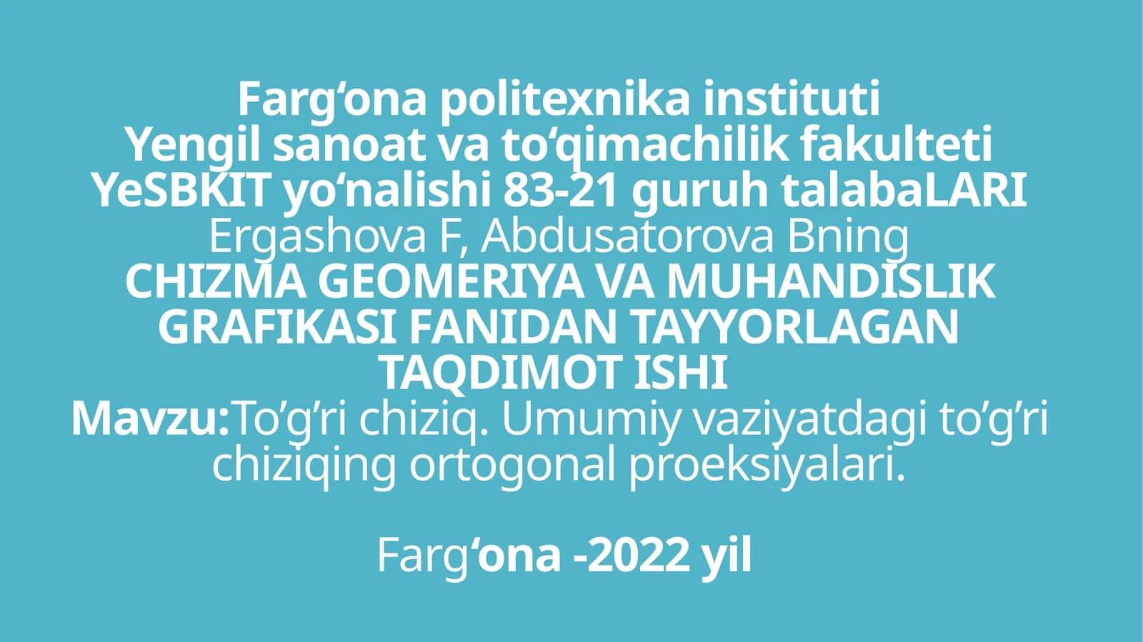 To’g’ri chiziqning ortogonal proektsiyalari
