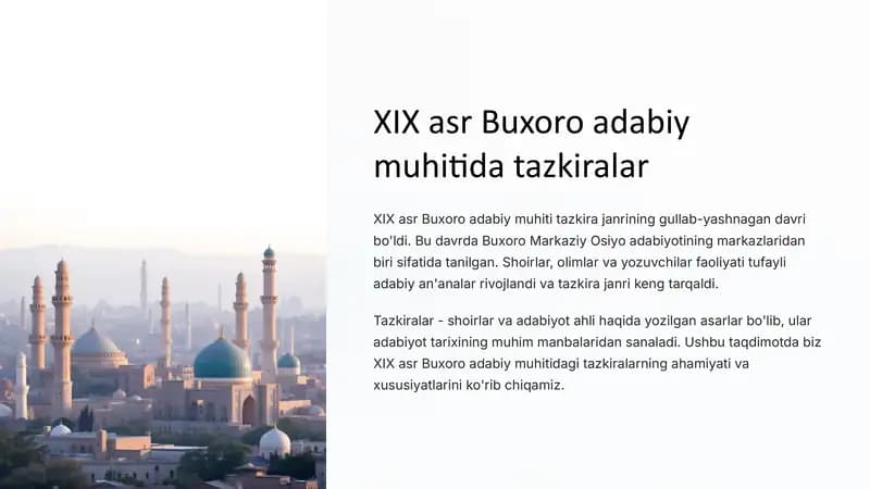 XIX asr Buxoro adabiy muhiti tazkiralari