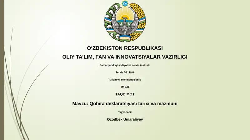 Qohira deklaratsiyasi tarixi va mazmuni