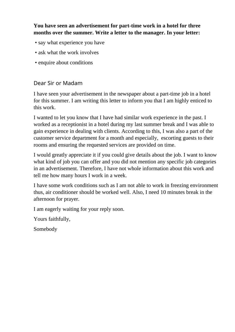 Part-time Job in a Hotel