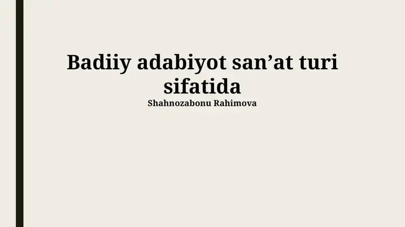 Badiiy adabiyot sanʼat turi sifatida