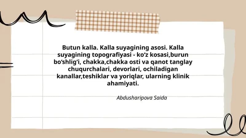 Butun kalla. Kalla suyagining asosi. Kalla suyagining topografiyasi