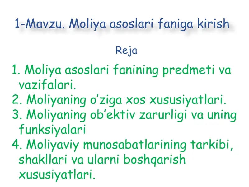 Moliya asoslari faniga kirish