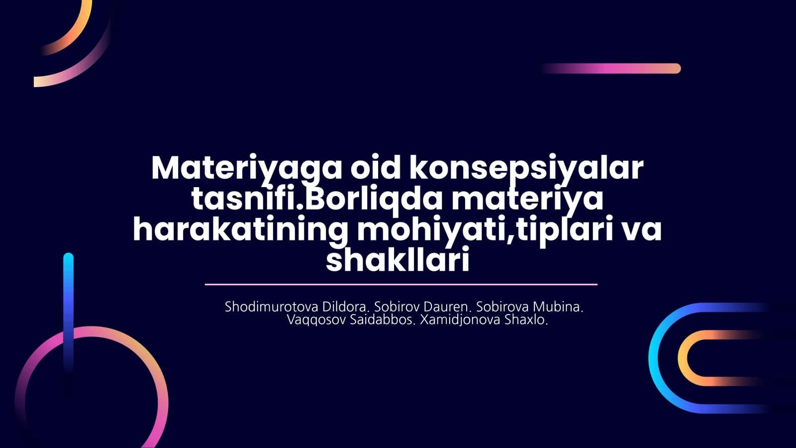 Materiyaga oid konsepsiyalar tasnifi