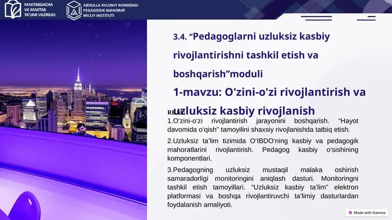 O'zini-o'zi rivojlantirish va uzluksiz kasbiy rivojlanish