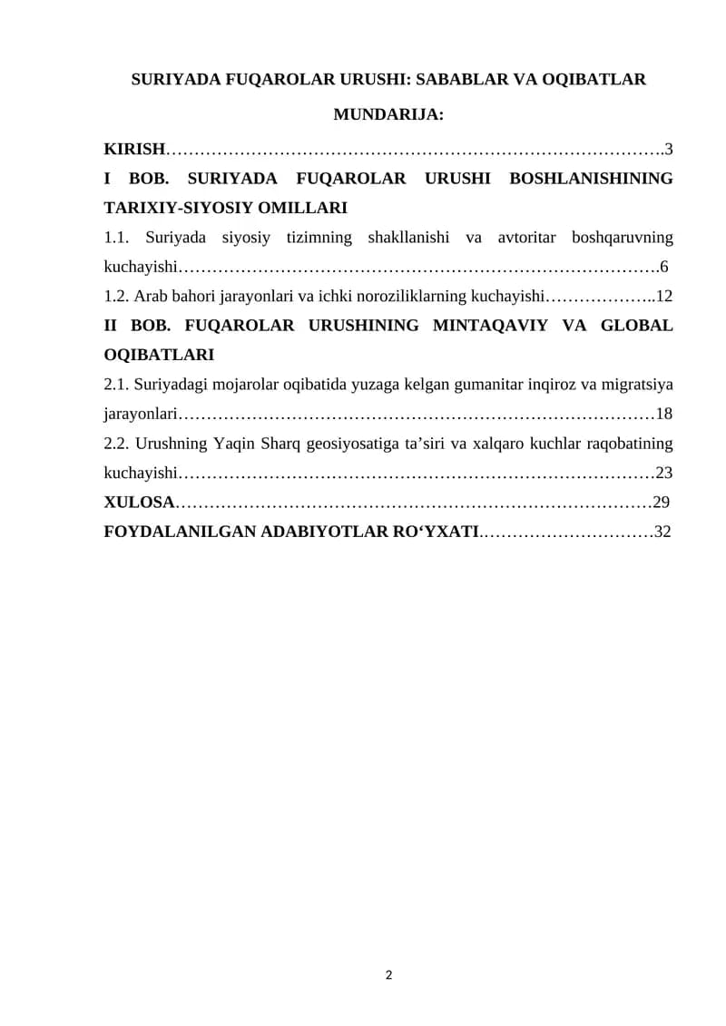 SURIYADA FUQAROLAR URUSHI: SABABLAR VA OQIBATLAR