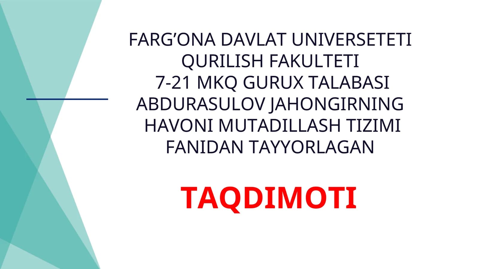 Turar joy, jamoat va sanoat binolarining ventilatsiya tizimini sxemalari va konstruktiv yechimlari