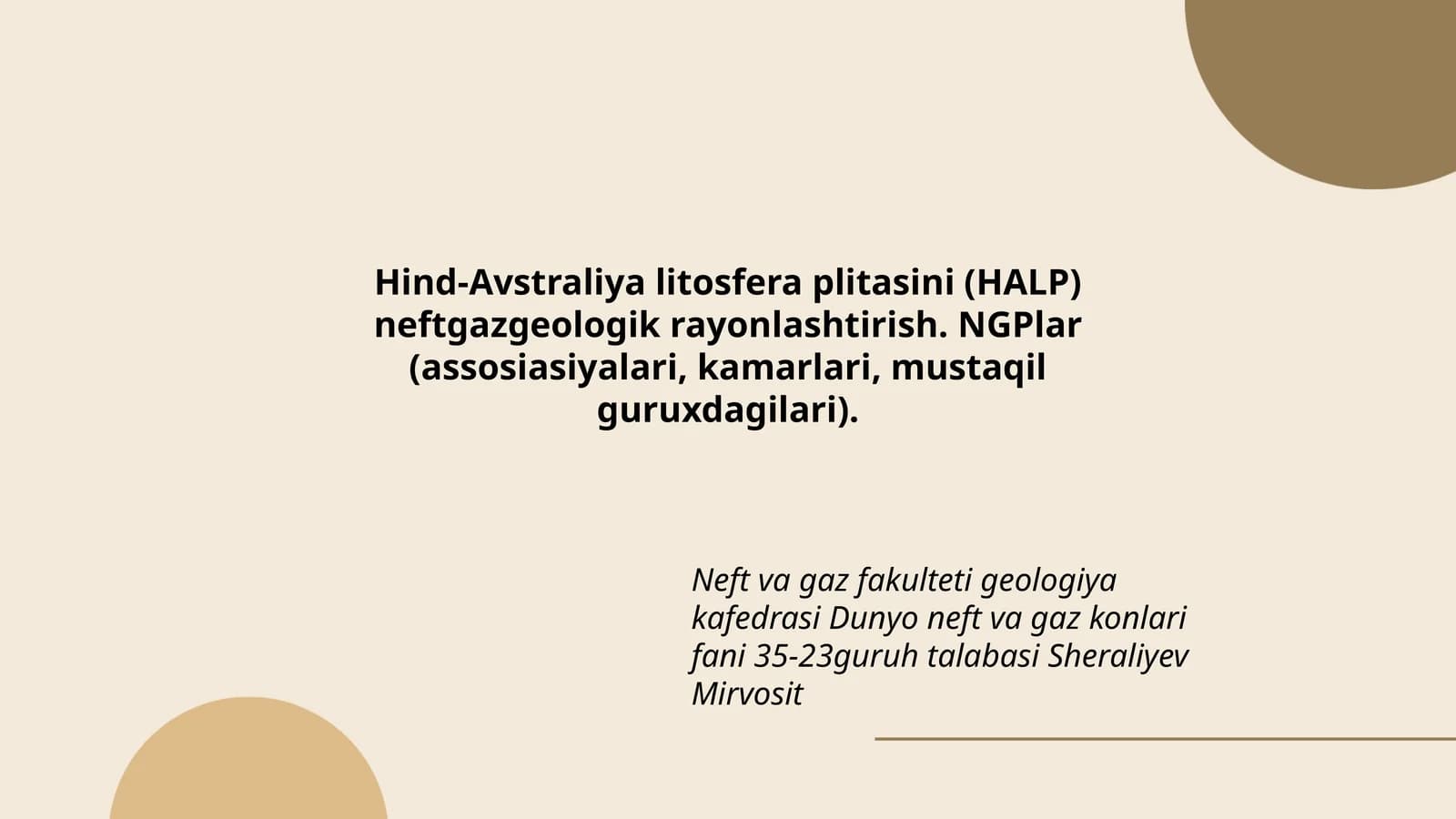 Hind-Avstraliya litosfera plitasini (HALP) neftgazgeologik rayonlashtirish