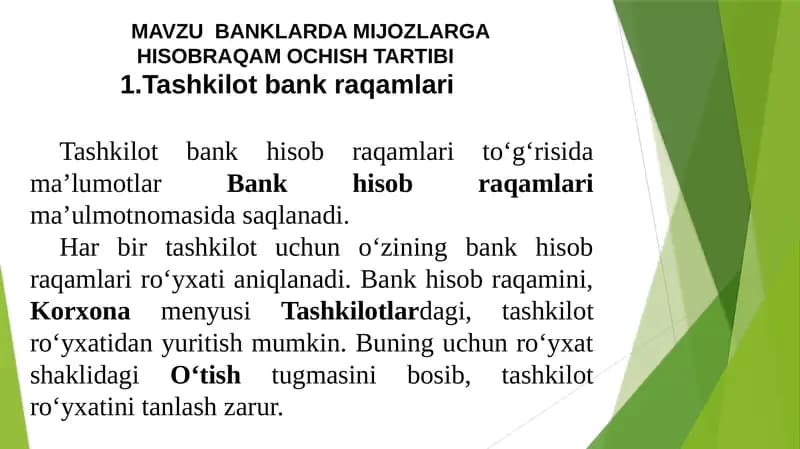 BANKLARDA MIJOZLARGA  HISOBRAQAM OCHISH TARTIBI
