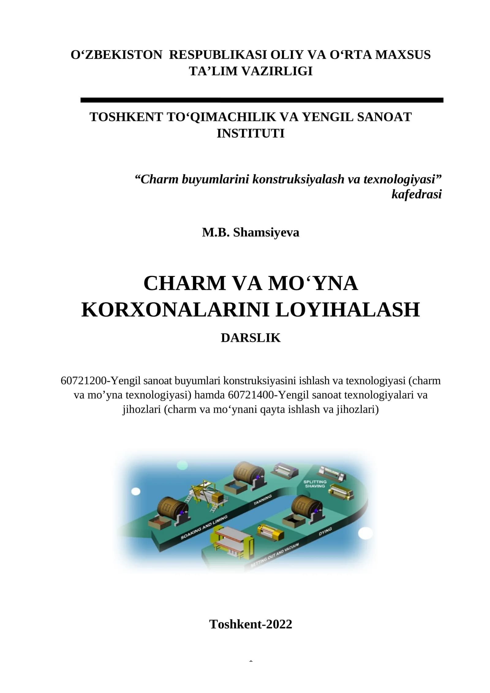CHARM VA MO‘YNA KORXONALARINI LOYIHALASH DARSLIK