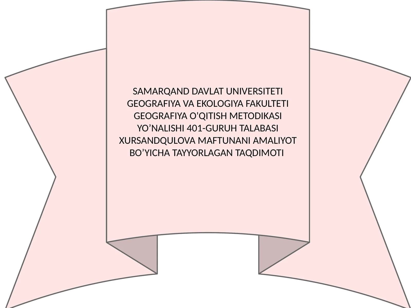 GEOGRAFIYA O'QITISH METODIKASI YO’NALISHI 401-GURUH TALABASI XURSANDQULOVA MAFTUNANING AMALIYOT BO’YICHA TAYYORLAGAN TAQDIMOTI