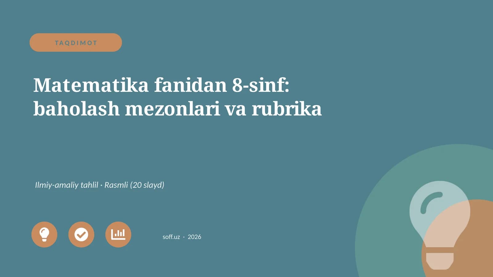 Matematika fanidan 8-sinf: baholash mezonlari va rubrika
