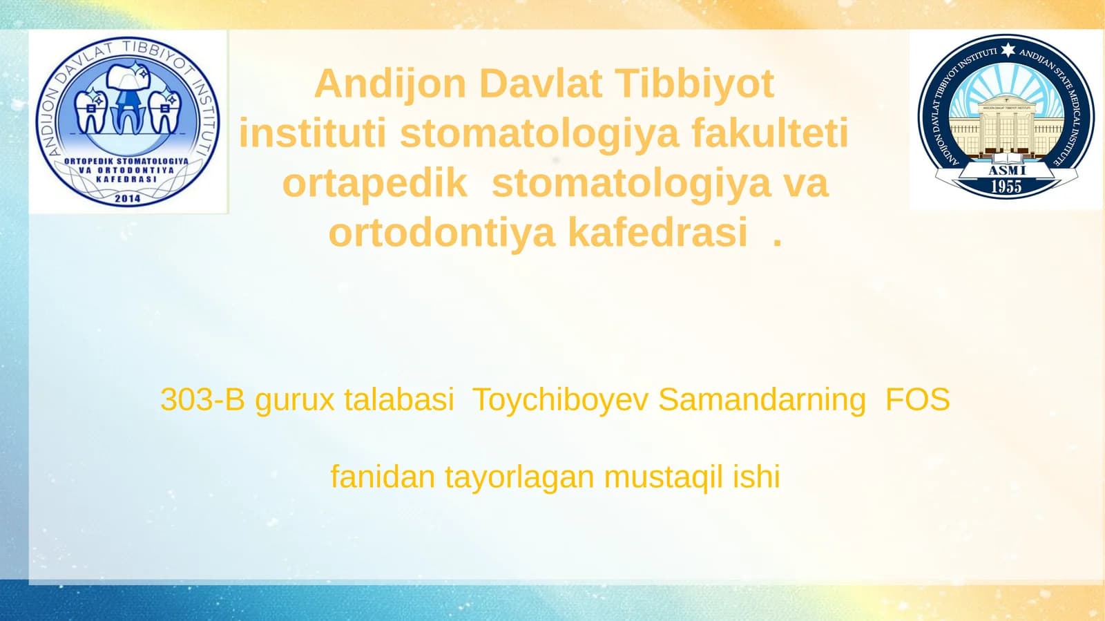 Tish qatori deformatsiyalarida okkulyuziyani shakillantirishning gnotologik asoslari