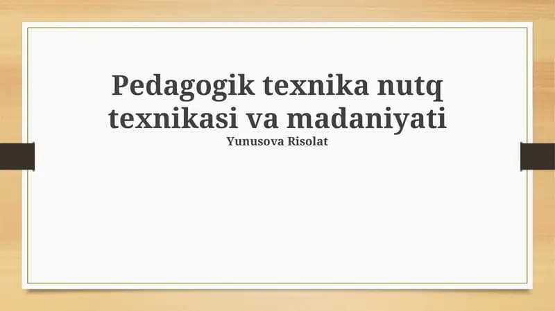 Pedagogik texnika nutq texnikasi va madaniyati