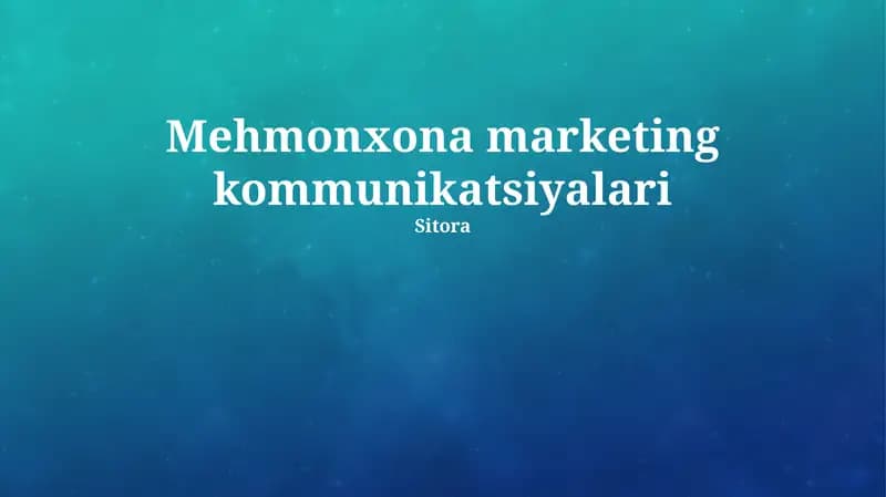 Mehmonxona marketing kommunikatsiyalari
