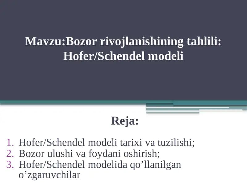 Hofer/Schendel modeli