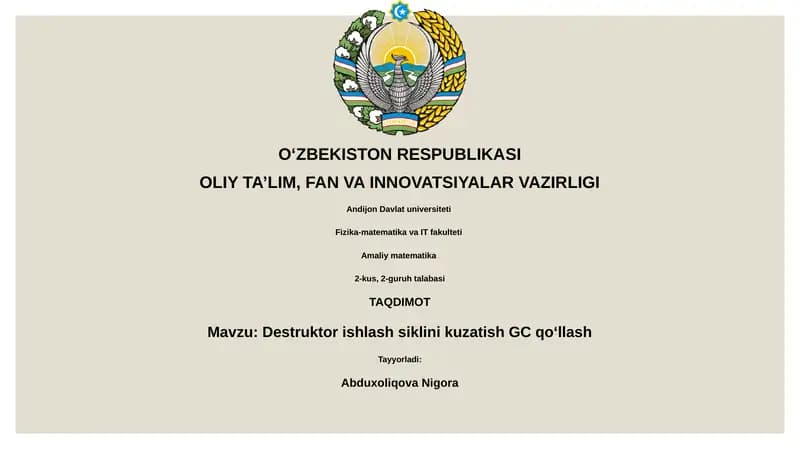 Destruktor ishlash siklini kuzatish GC qoʻllash