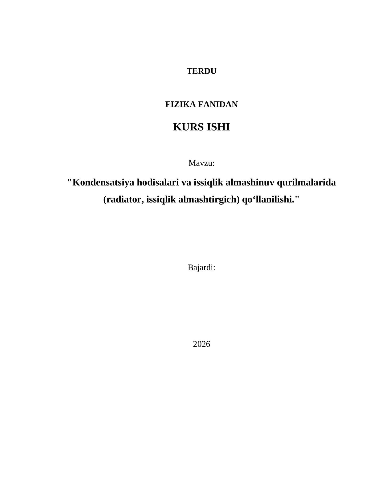 TERDU FIZIKA FANIDAN KURS ISHI