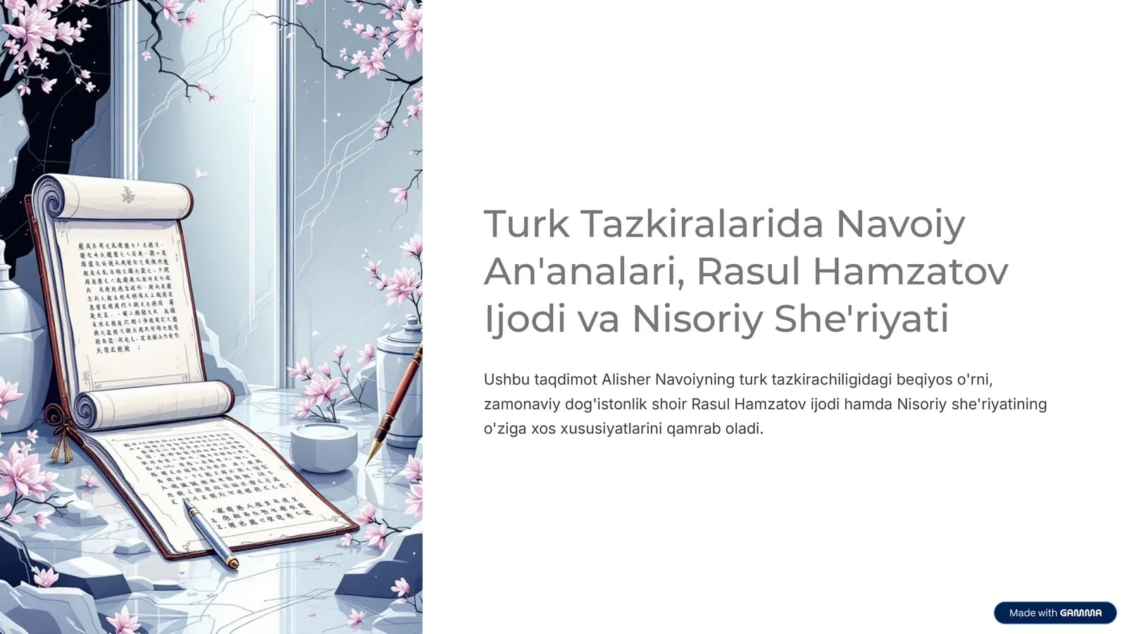 Turk Tazkiralarida Navoiy An'analari, Rasul Hamzatov Ijodi va Nisoriy She'riyati